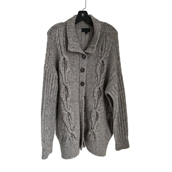 INTERMIX Wool Blend Knitted Jacket Cardigan Oversized Beige Size Large - Picture 1 of 9